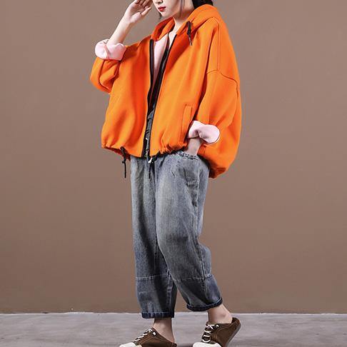 diy hooded drawstring Plus Size fall clothes For Women yellow women coats - SooLinen