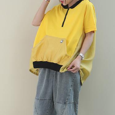 diy hooded patchwork cotton summerclothes Work Outfits white tops - SooLinen