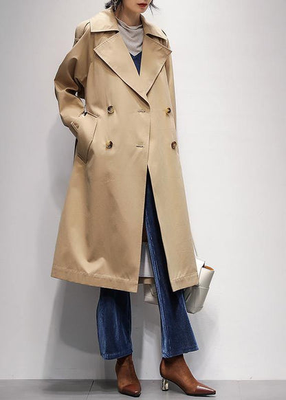 diy khaki Plus Size Long coats Fashion Ideas Notched pockets jackets - SooLinen