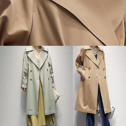 diy khaki Plus Size Long coats Fashion Ideas Notched pockets jackets - SooLinen