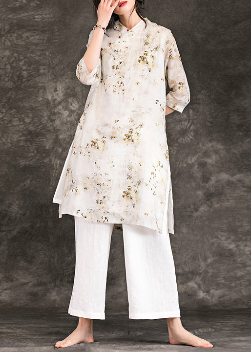 DIY Nude Print Leinenkleidung Boho Design V-Ausschnitt Dreiviertelärmel Shift Sommerkleid