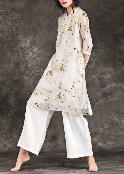 DIY Nude Print Leinenkleidung Boho Design V-Ausschnitt Dreiviertelärmel Shift Sommerkleid