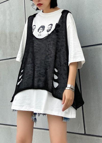 diy o neck Hole summer clothes For Women Wardrobes black tops - SooLinen