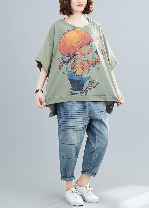 diy o neck cotton summerclothes For Women Wardrobes Cartoon print top - SooLinen