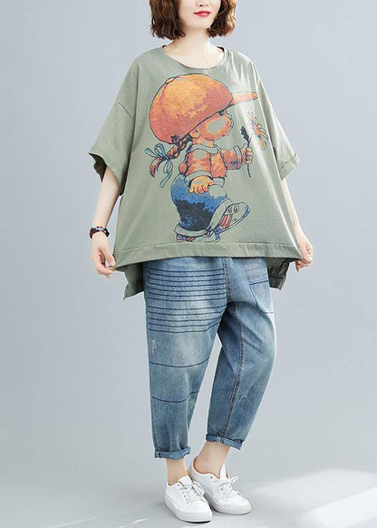 diy o neck cotton summerclothes For Women Wardrobes Cartoon print top - SooLinen