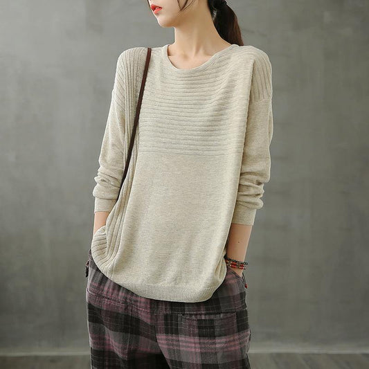 Diy o neck linen fall tops women Cotton beige top - SooLinen