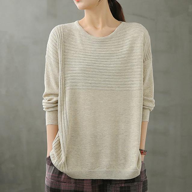 Diy o neck linen fall tops women Cotton beige top - SooLinen