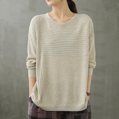 Diy o neck linen fall tops women Cotton beige top - SooLinen