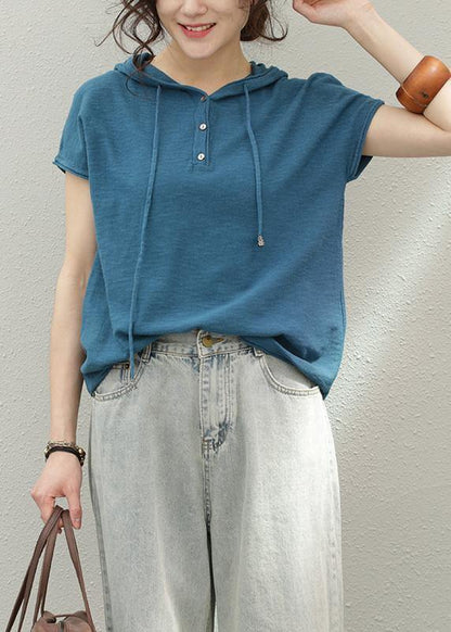 diy red cotton Shirts hooded oversized summer tops - SooLinen