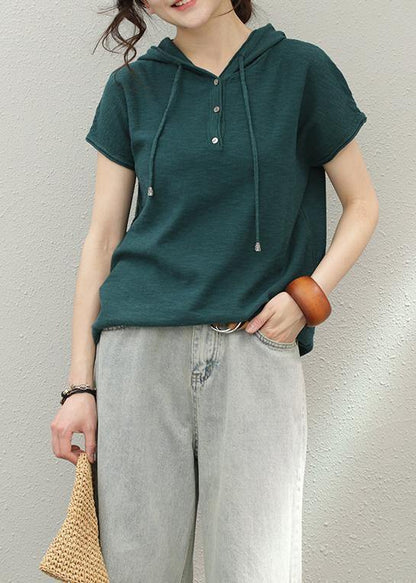 diy red cotton Shirts hooded oversized summer tops - SooLinen