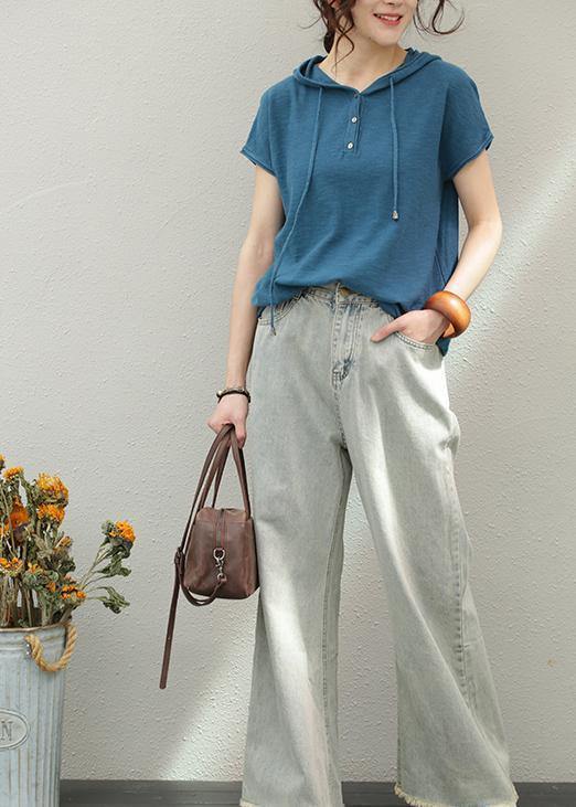 diy red cotton Shirts hooded oversized summer tops - SooLinen