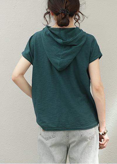 diy red cotton Shirts hooded oversized summer tops - SooLinen