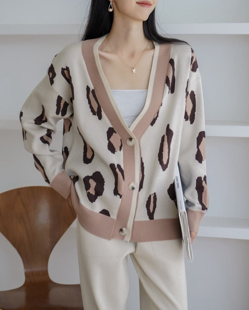 Lazy-chic Knit Cardigan and Cuffed Pants Two-Piece Set