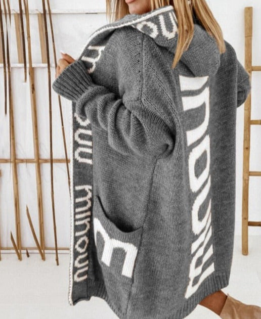 Street-Style Patchwork Letter Hooded Cape Coat