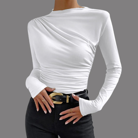 Women's Casual Solid Ruched Long Sleeve Slim Fit T-Shirt