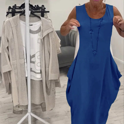 Sleeveless Pocket Midi Dress