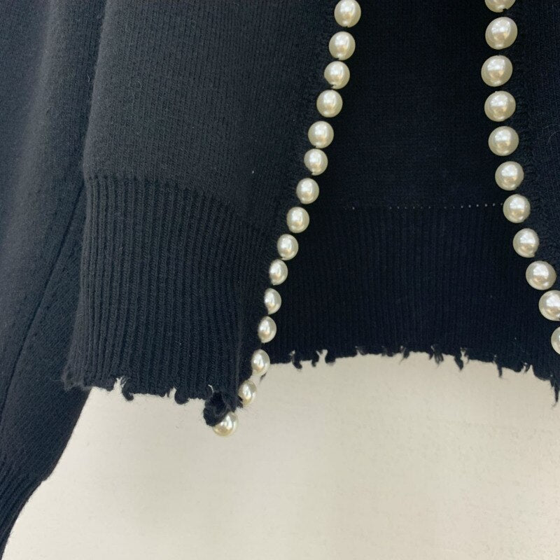 Pearl Chain V-Neck Oversized Knit Cardigan