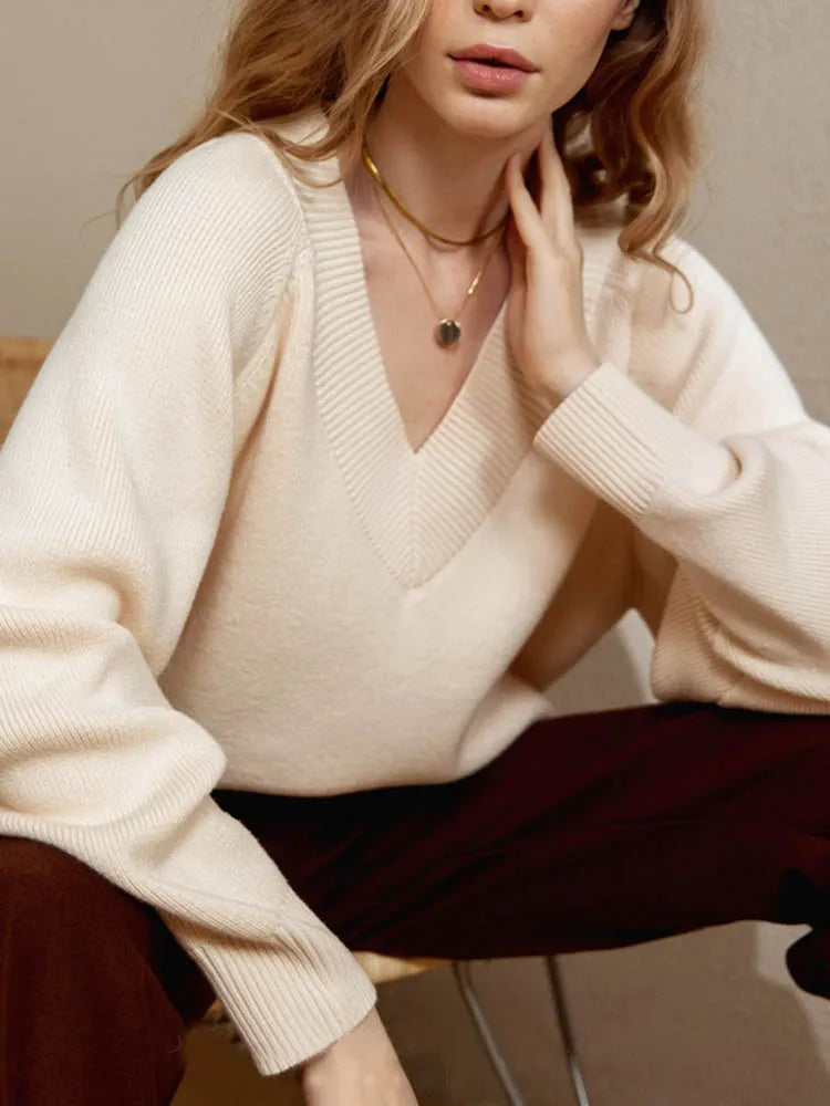 V-Neck Off-the-Shoulder Oversized Sweater