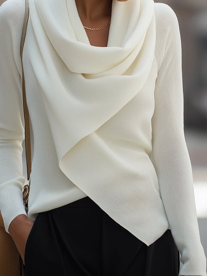 Draped Cowl Neck Long-Sleeve Top