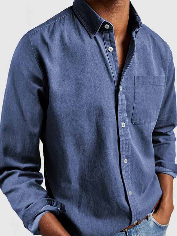 Men's Basics Vintage Washed 100% Cotton Pocket Long Sleeve Shirt