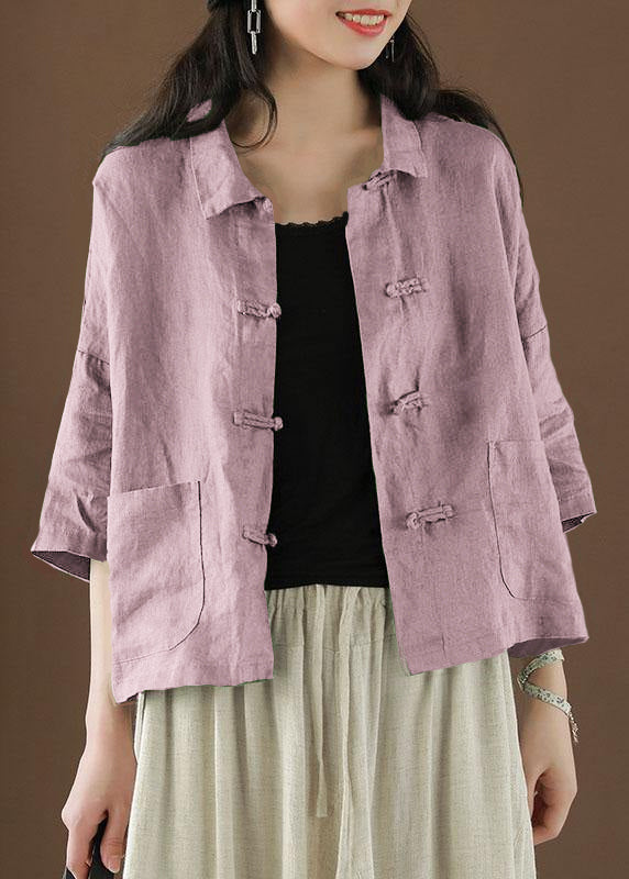 Wunderschönes blaues Leinentop mit Peter-Pan-Kragen und Taschen aus Cashewnüssen