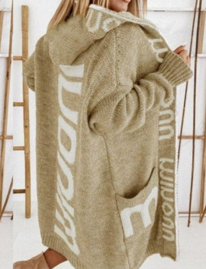 Street-Style Patchwork Letter Hooded Cape Coat
