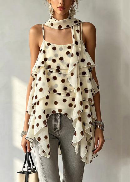 eautiful Apricot Dot Asymmetrical Ribbon Chiffon Vest Summer