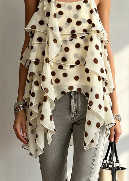 eautiful Apricot Dot Asymmetrical Ribbon Chiffon Vest Summer