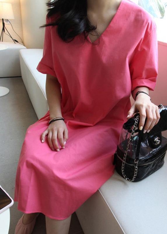 eautiful v neck half sleeve cotton linen quilting clothes Tutorials rose Dress - SooLinen