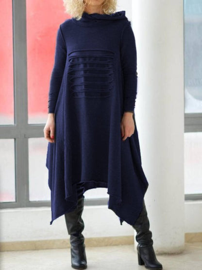 Black Hoodie Plain Casual Knitting Dress