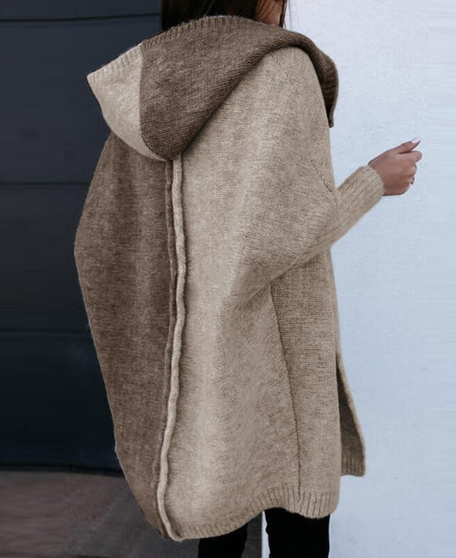 Street-Style Patchwork Letter Hooded Cape Coat