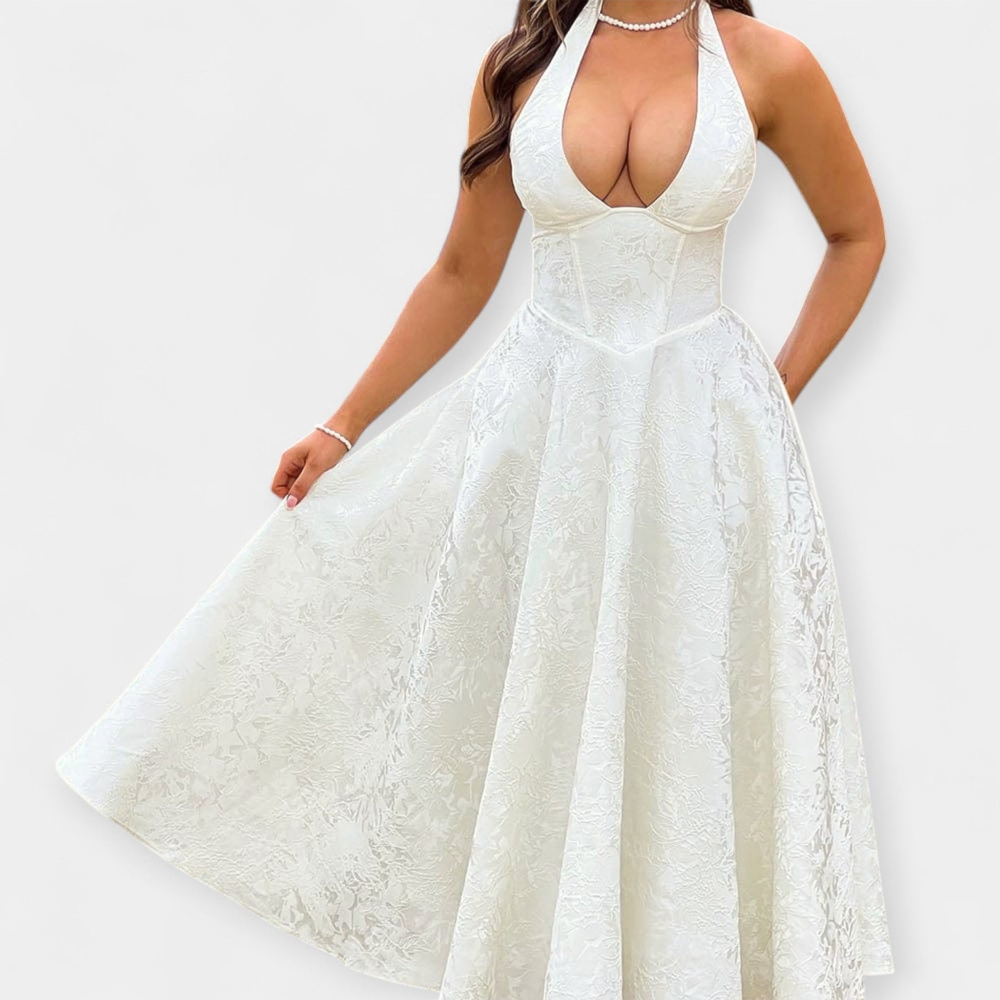Midi Dress with Open Back and Stylish Corset