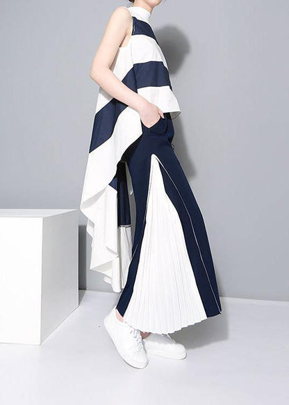 elegant blue chiffon loose wide leg pants loose patchwork trousers - SooLinen