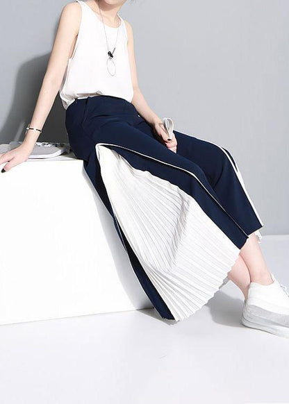 elegant blue chiffon loose wide leg pants loose patchwork trousers - SooLinen