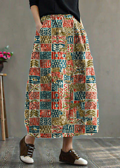 Falda de invierno para mujer, color negro, con cintura elástica y estampado patchwork, de algodón fino y relleno.