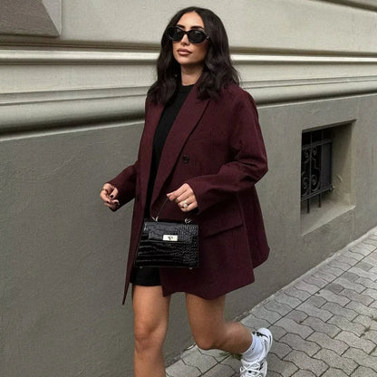 Burgundy oversized double-breasted blazer