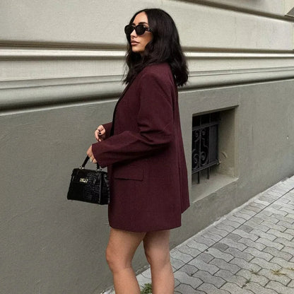 Burgundy oversized double-breasted blazer