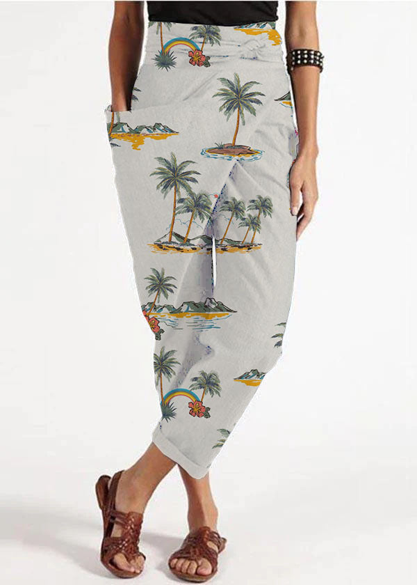 Handgemachte graue asymmetrische Haremshose aus Baumwolle mit hoher Taille