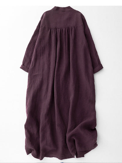 Burgundy Cotton Linen Midi Dress