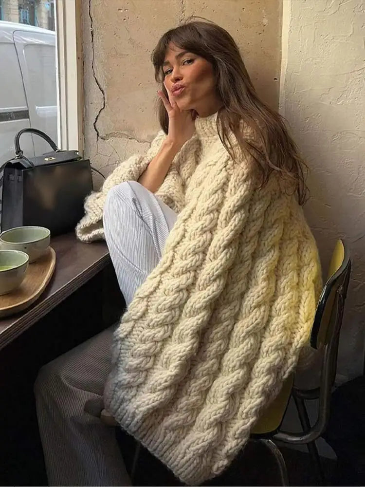 Bell-sleeve loose knit sweater