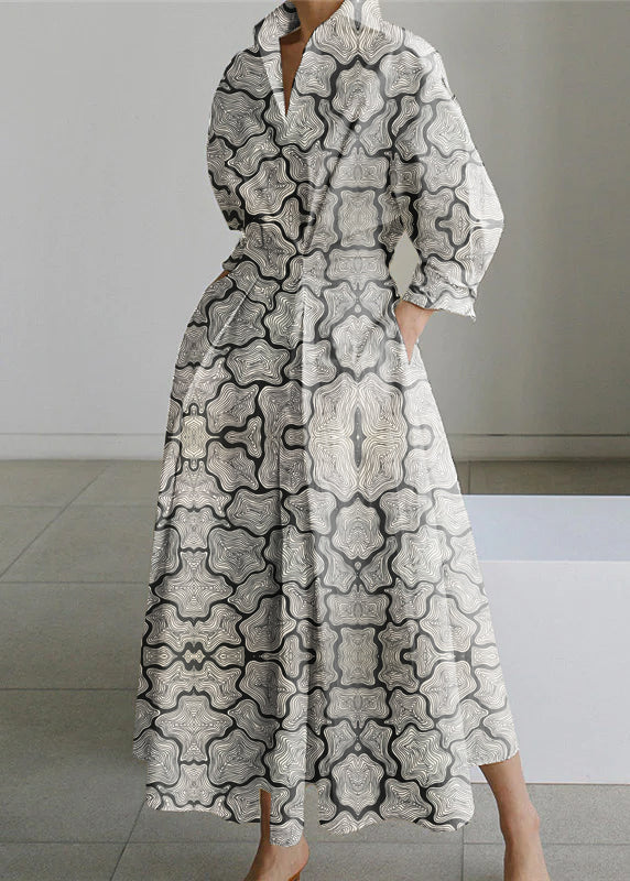 2024 White-Crane Peter Pan Kragen Taschen Baumwolle Kleid Langarm