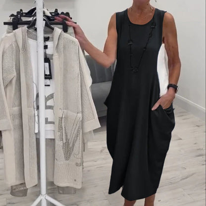 Sleeveless Pocket Midi Dress