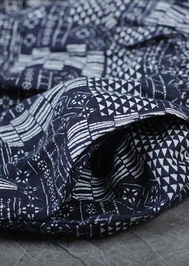 fall new blue prints women pants linen blended elastic waist harem pants - SooLinen