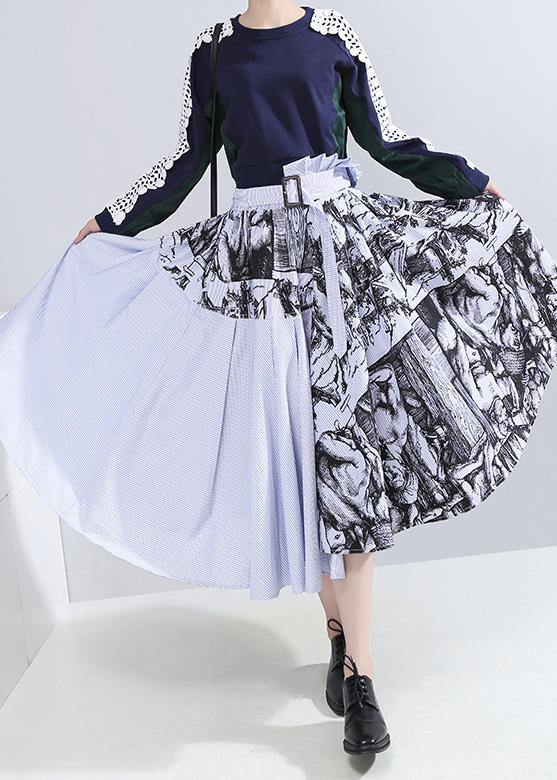 fall new women wild patchwork skirts high waist asymmetric maxi skirts - SooLinen