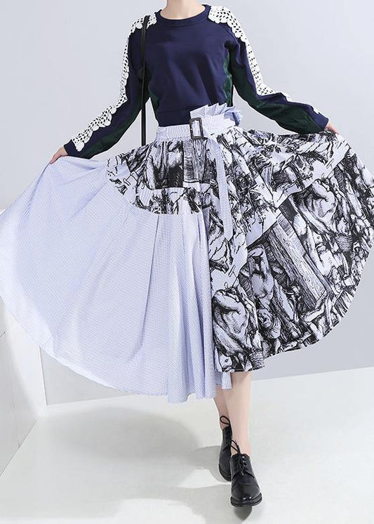 fall new women wild patchwork skirts high waist asymmetric maxi skirts - SooLinen