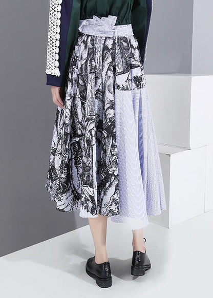 fall new women wild patchwork skirts high waist asymmetric maxi skirts - SooLinen