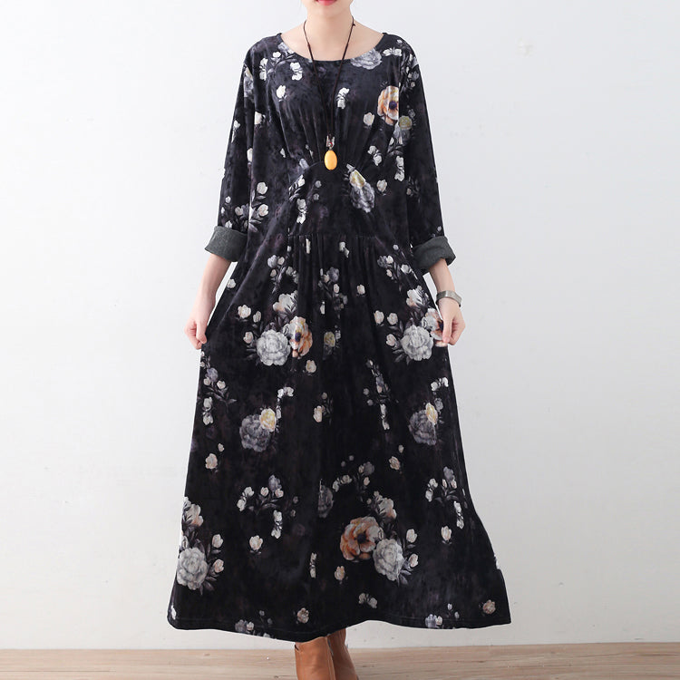 Mode schwarze Cordkleider Oversize-Drucke Maxikleid Boutique Patchwork Kaftans