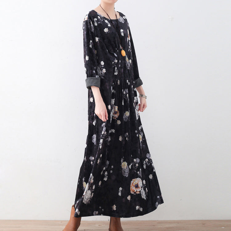 Mode schwarze Cordkleider Oversize-Drucke Maxikleid Boutique Patchwork Kaftans