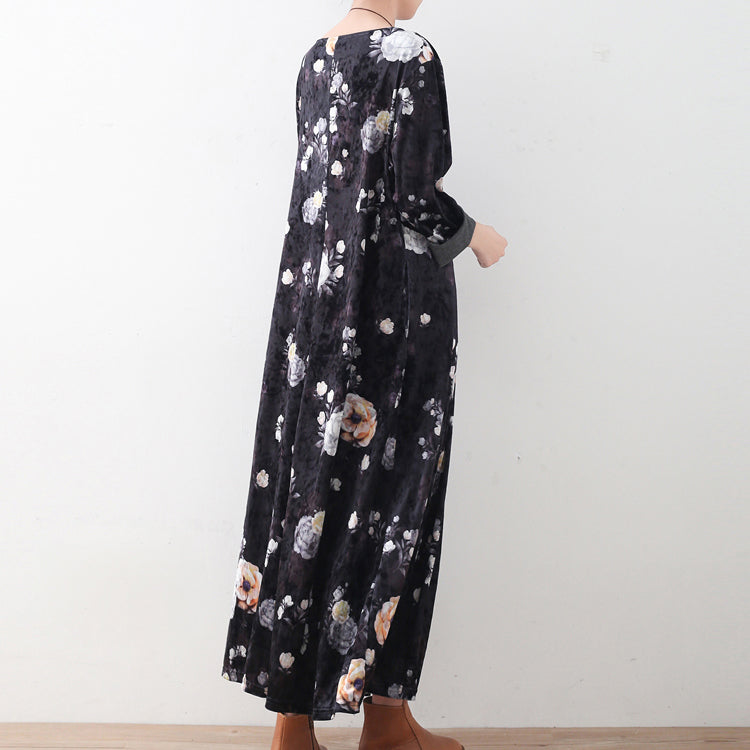 Mode schwarze Cordkleider Oversize-Drucke Maxikleid Boutique Patchwork Kaftans