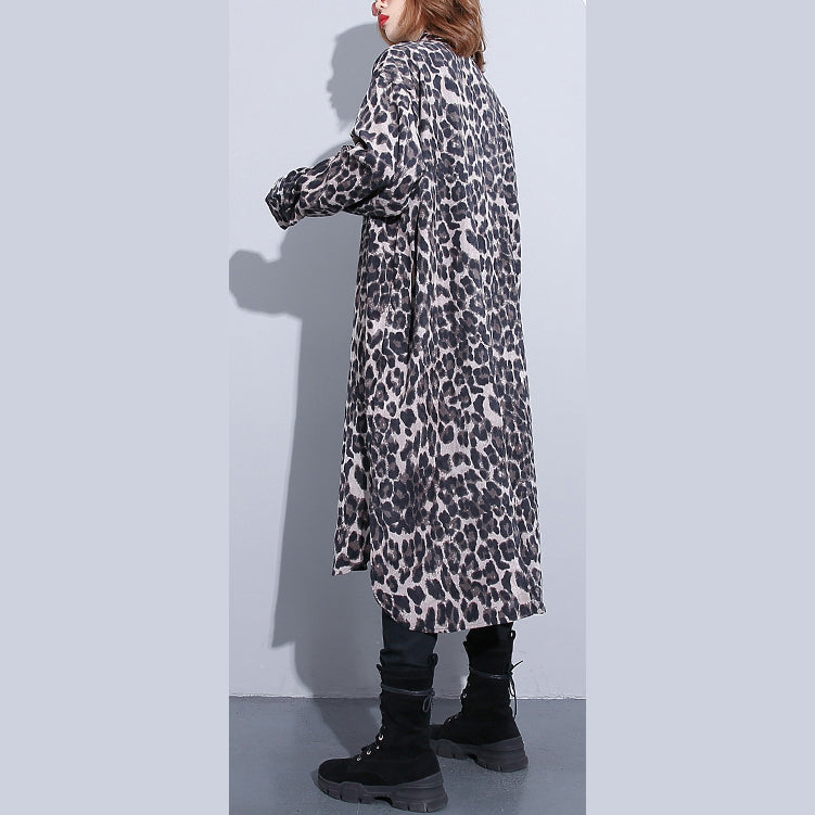 Mode schwarz leopard plus größe mantel Drehen-unten Kragen baggy